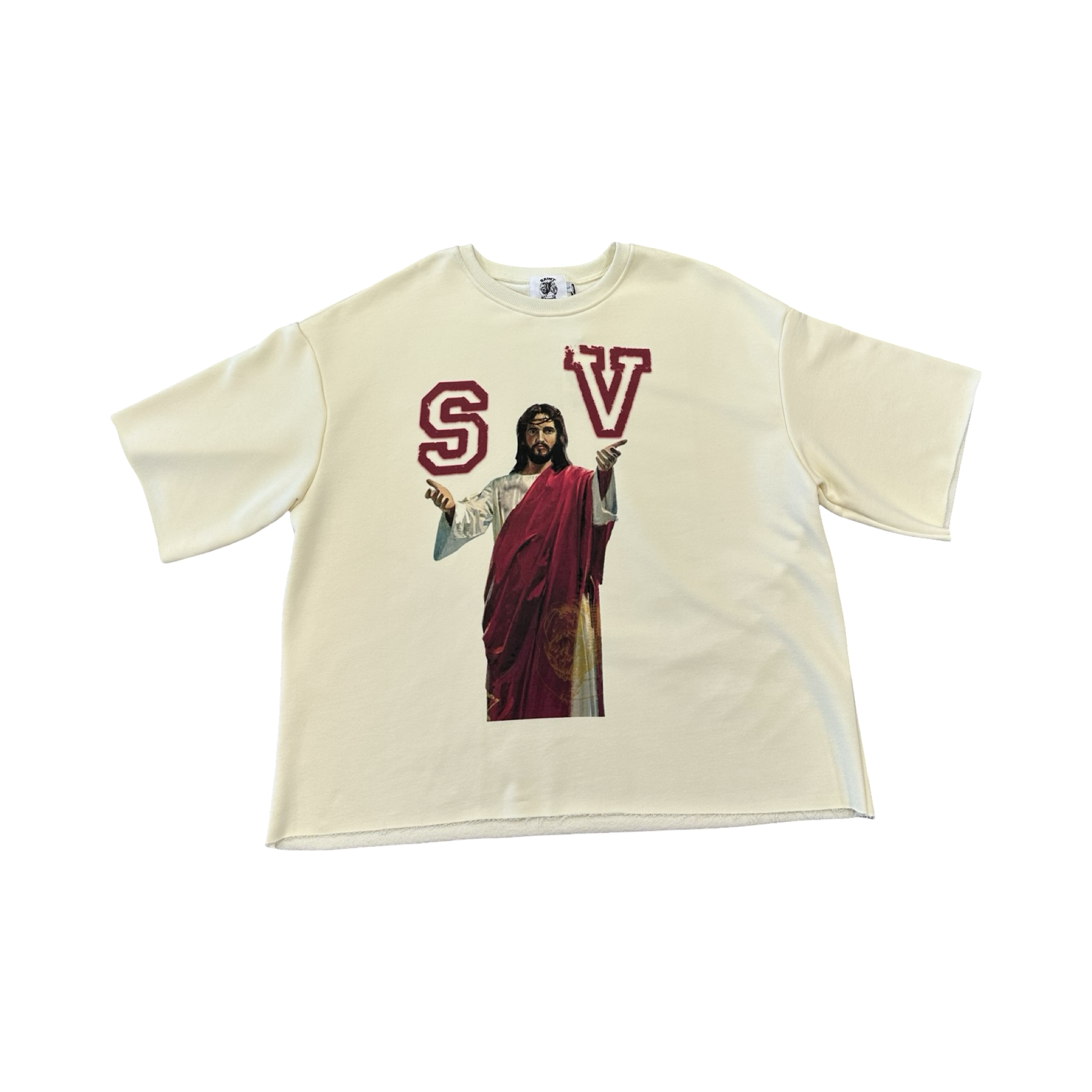 Saint Vanity Jesus Cream Cropped Crewneck
