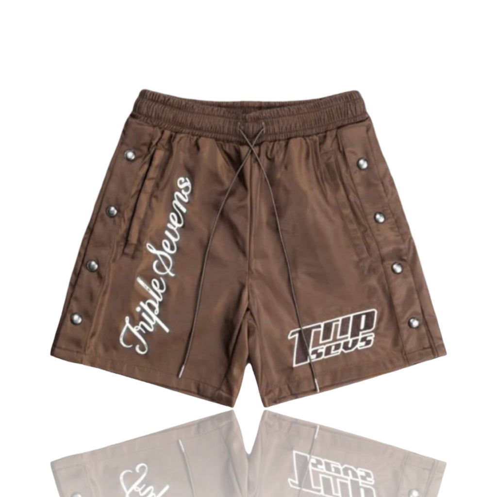 Triple Sevens 07 Nylon Button Up Shorts Brown
