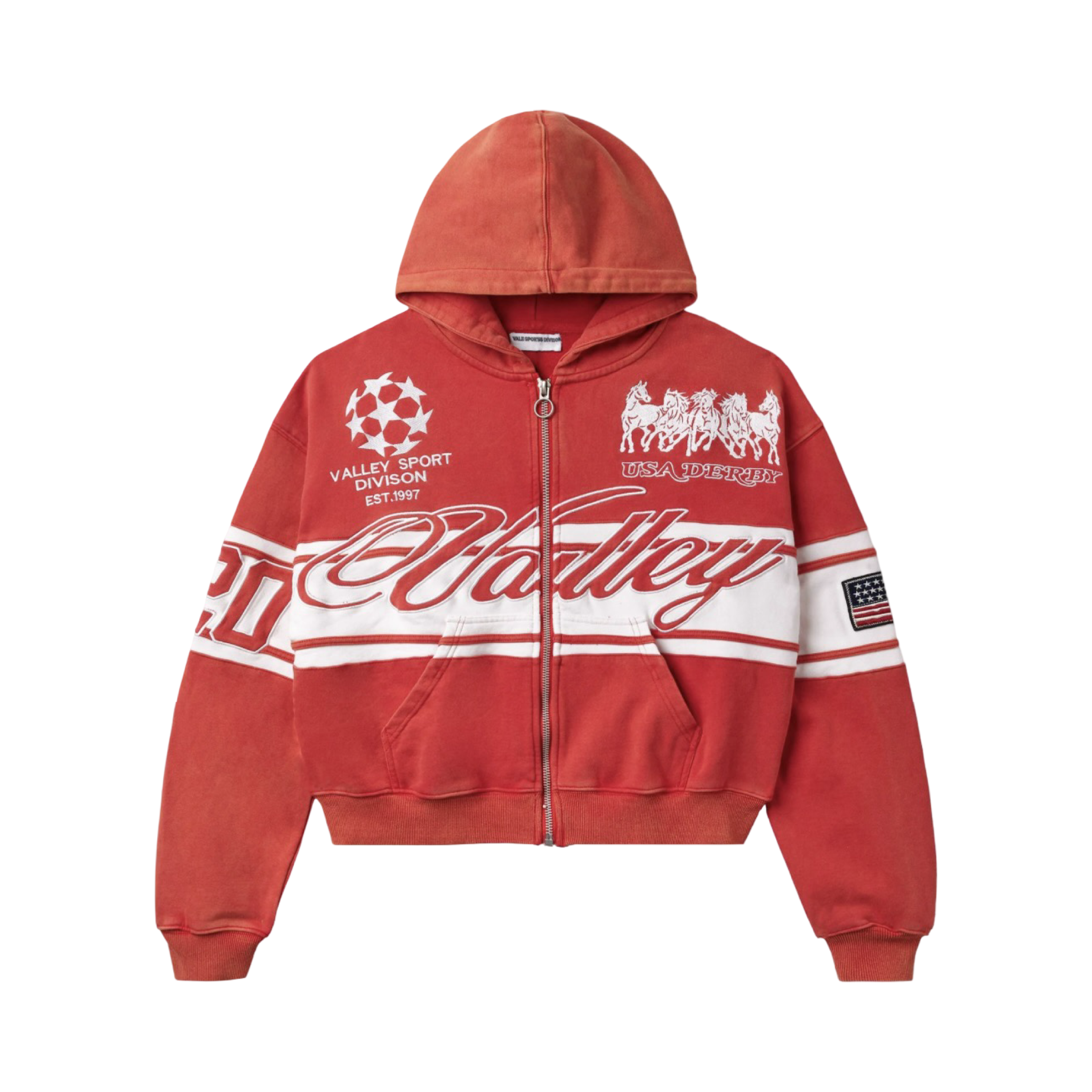 Vale Forever Red Cursive Zip Up Hoodie
