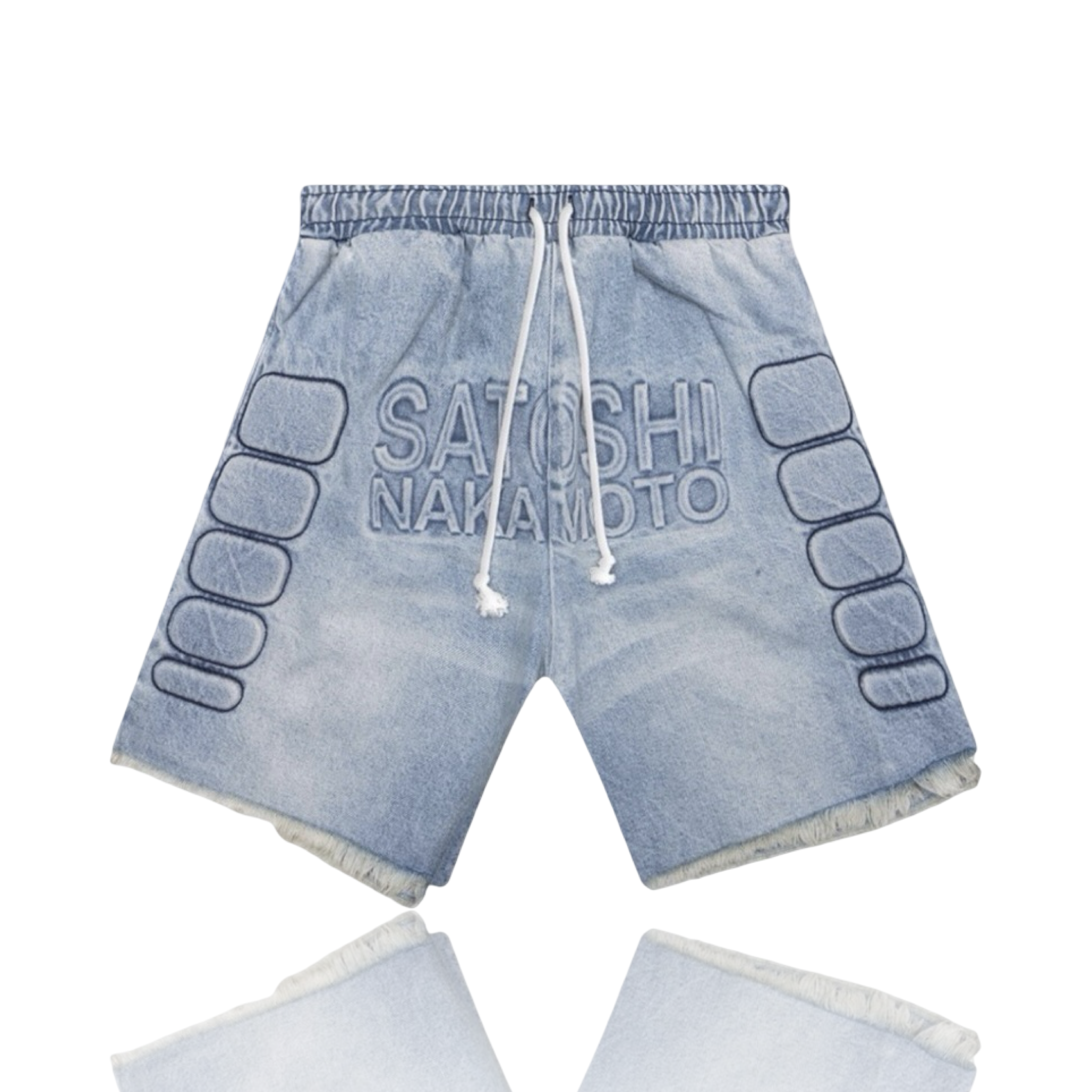 Satoshi Nakamoto Moto Denim Shorts Blue