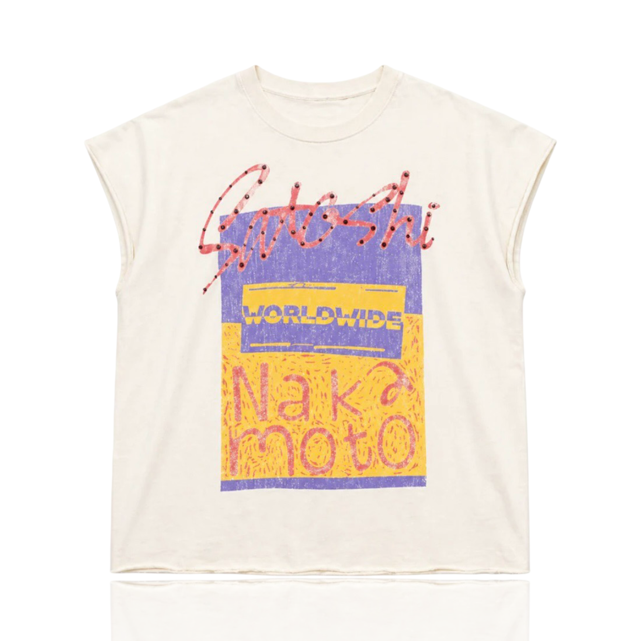 Satoshi Nakamoto Worldwide Vintage Cut Off Tee Cream
