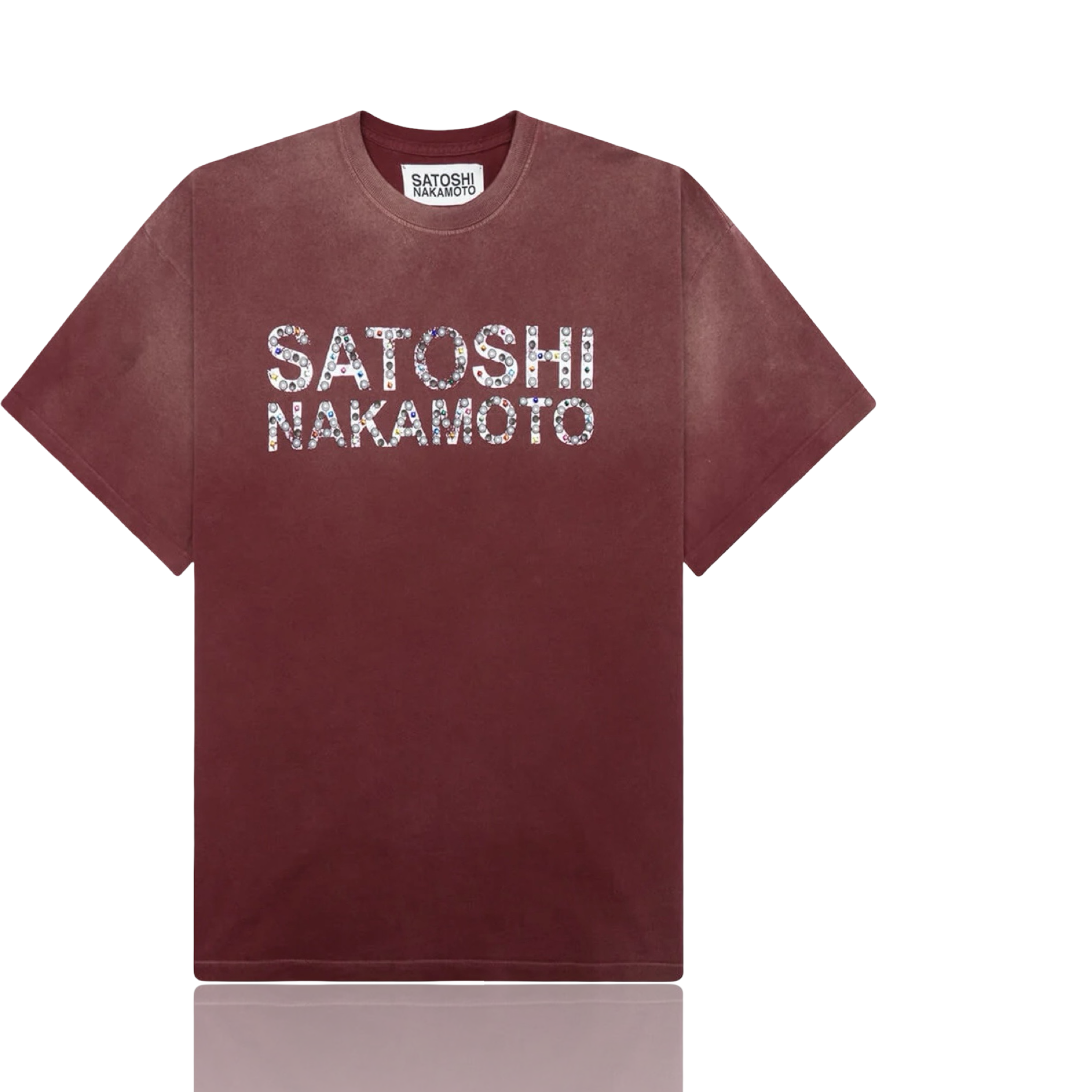 Satoshi Nakamoto Studded Logo Tee Washed Burgundy