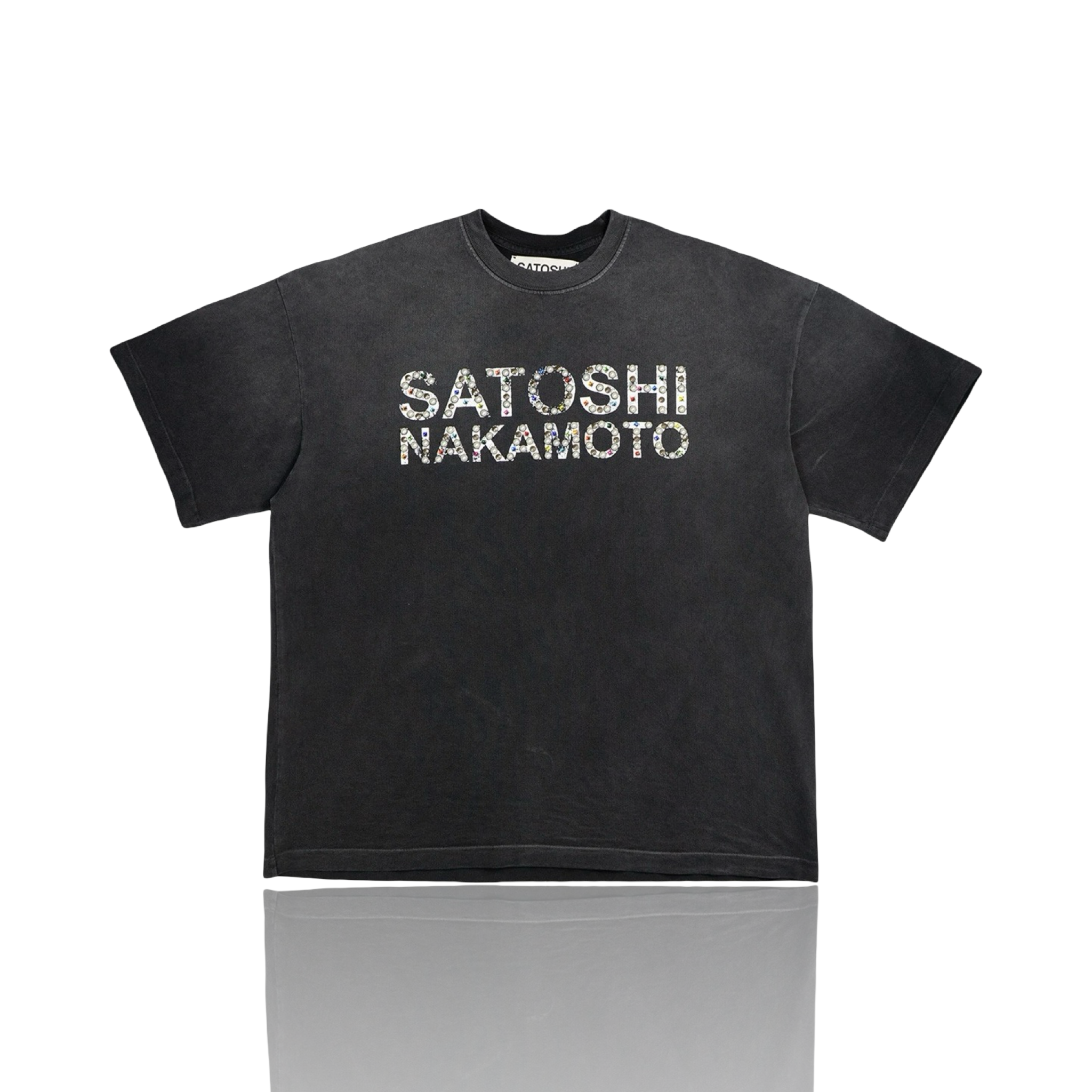 Satoshi Nakamoto Studded Logo Tee Washed Black