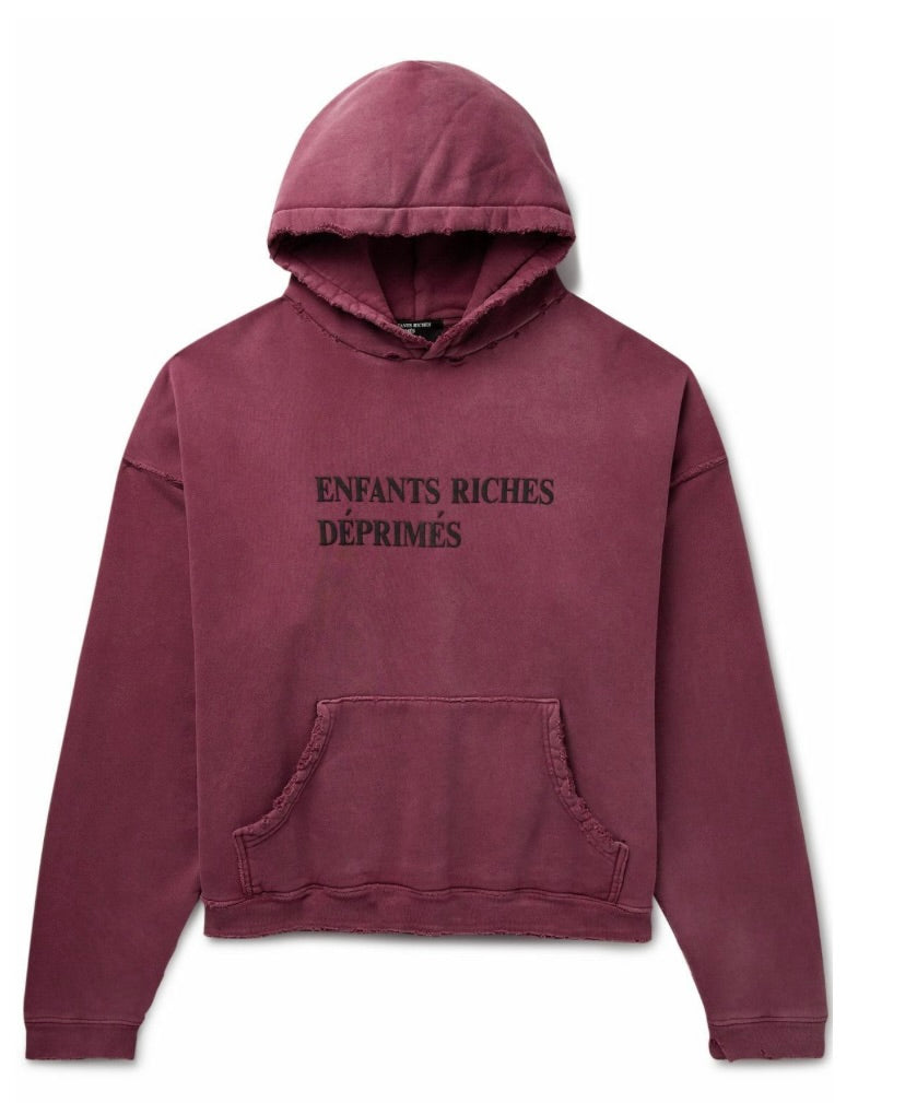 Enfants Riches Déprimés  Distressed Classic Logo Hoodie Burgandy