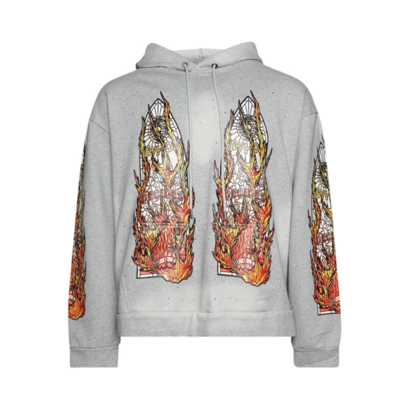 Who Decides War Flame Glass Hooded Pullover Grey